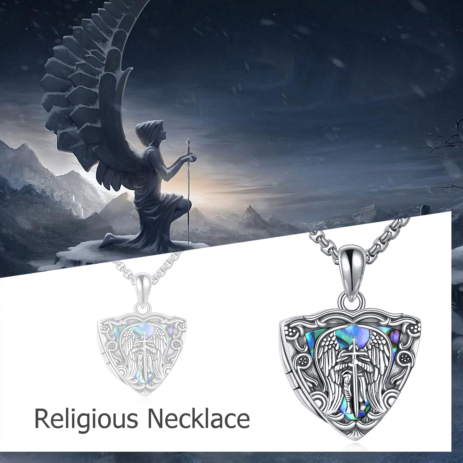 Women's Sterling Silver St. Michael Locket Pendant Necklace